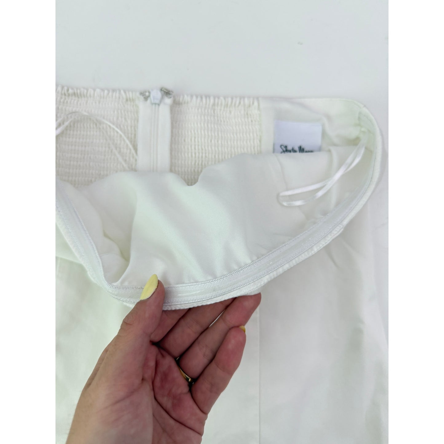 Sky to moon white stain strapless mini dress - size small