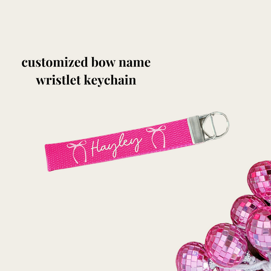 pink bow name custom wristlet