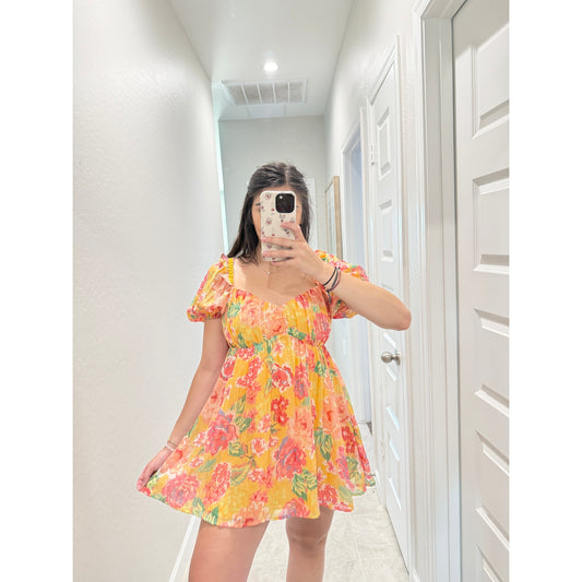 Lovers + Friends Floral Puff Sleeve Mini Dress - XS
