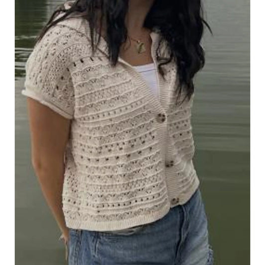 cochet knit button up short sleeve - size XS