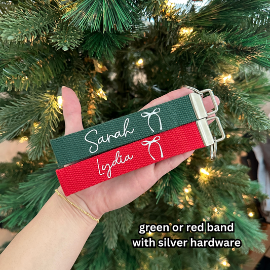 custom bow name wristlet (holiday version)