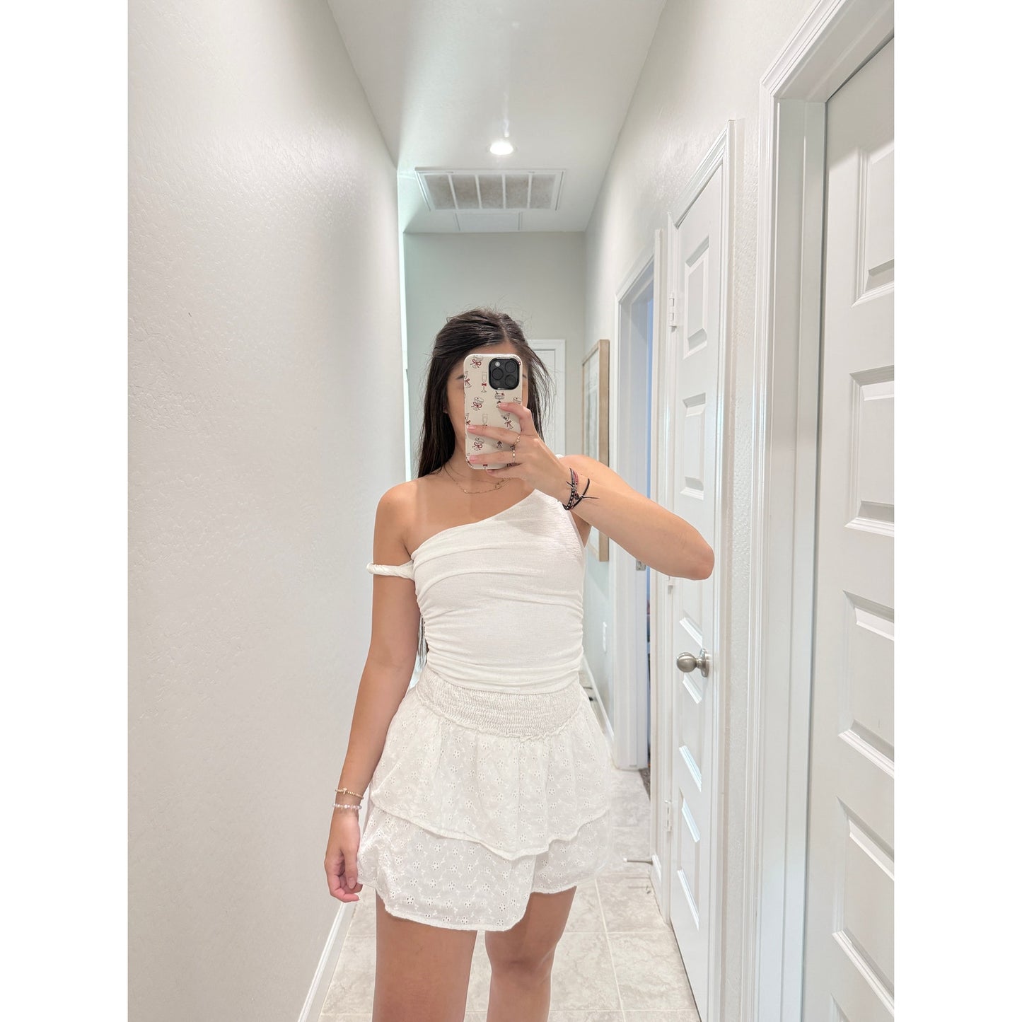 Meet Me There White Tiered Mini Skirt - Size S/M