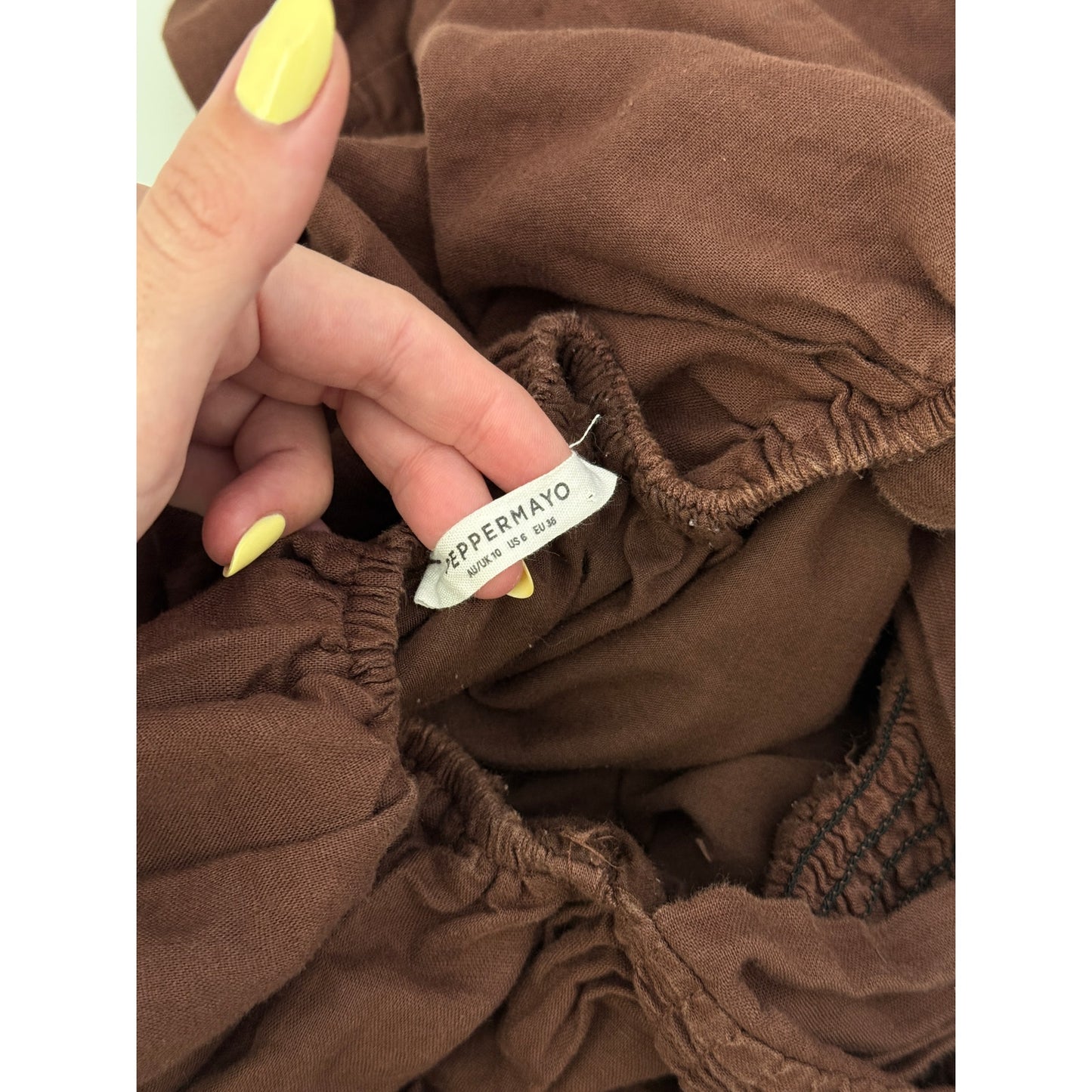 Peppermayo brown smocked mini dress - size 6