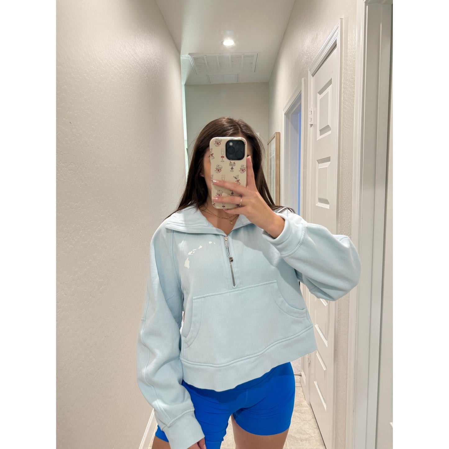 Lululemon Hawaii blue linen scuba 1/2 zip funnel neck - Size M/L