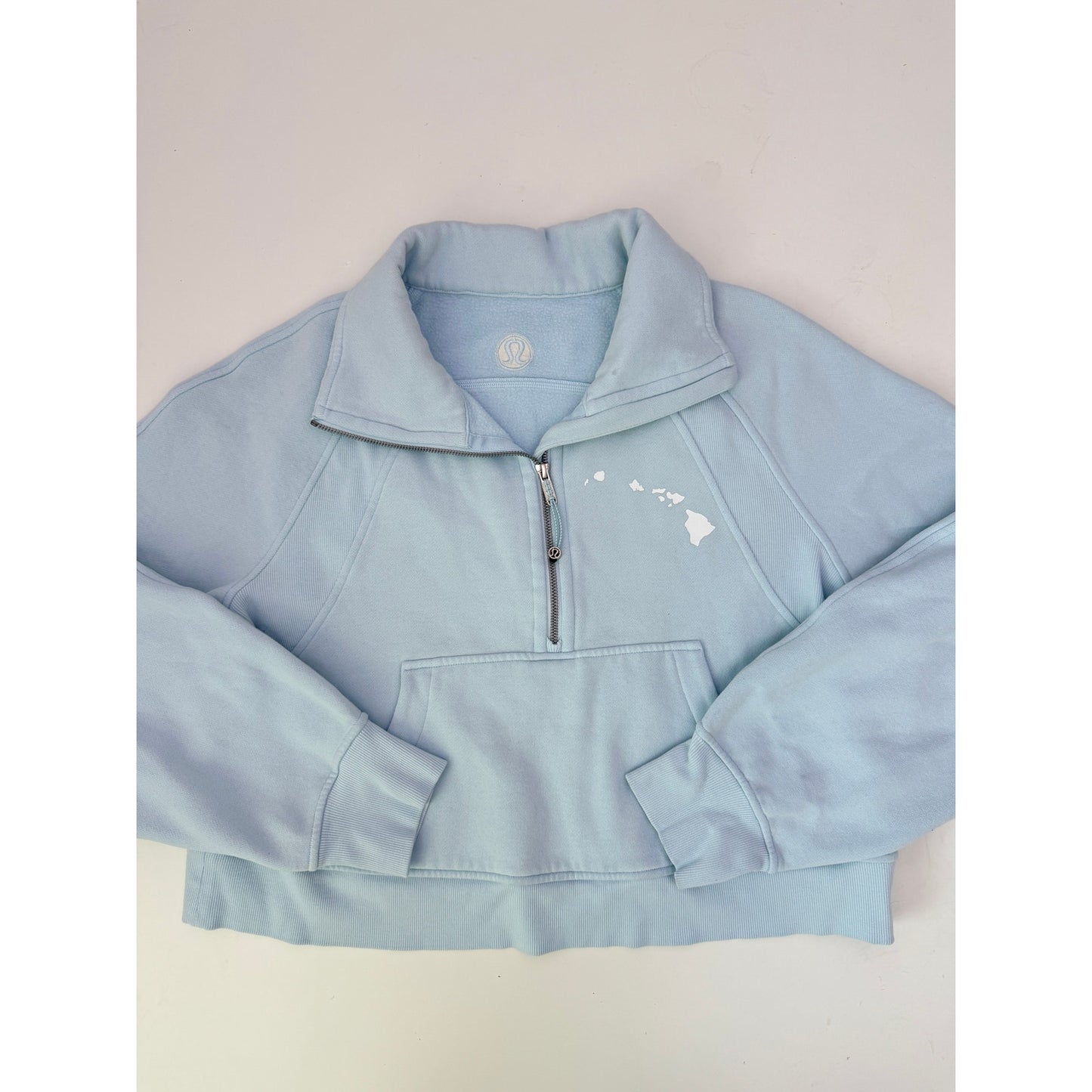 Lululemon Hawaii blue linen scuba 1/2 zip funnel neck - Size M/L