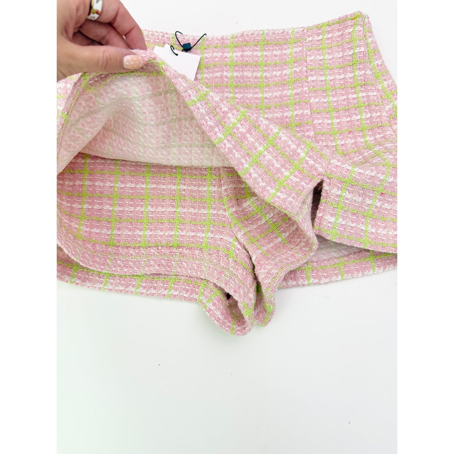 Zara tweed pink and green mini skort - size small