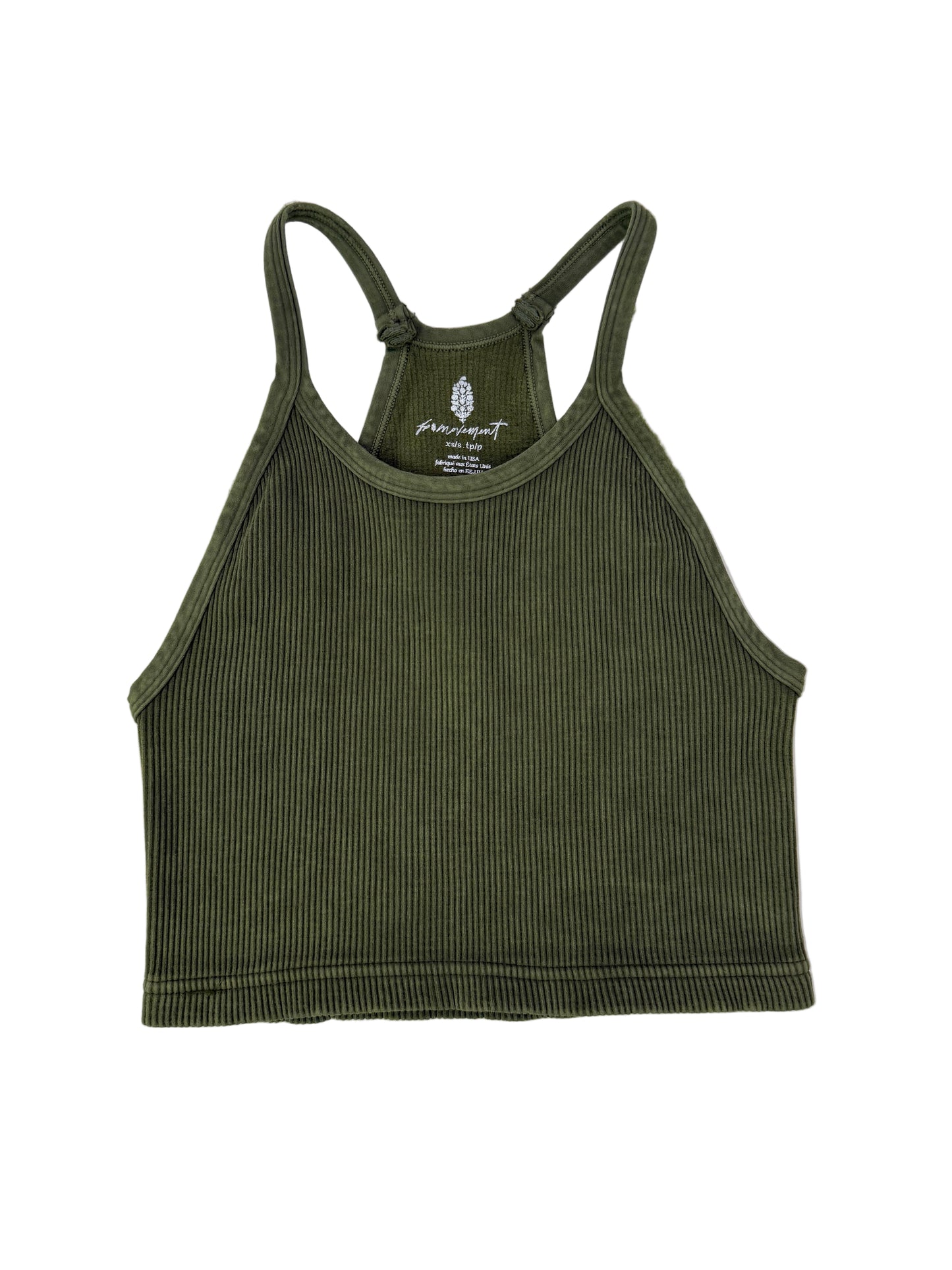 Green ribbed tank top on a white background