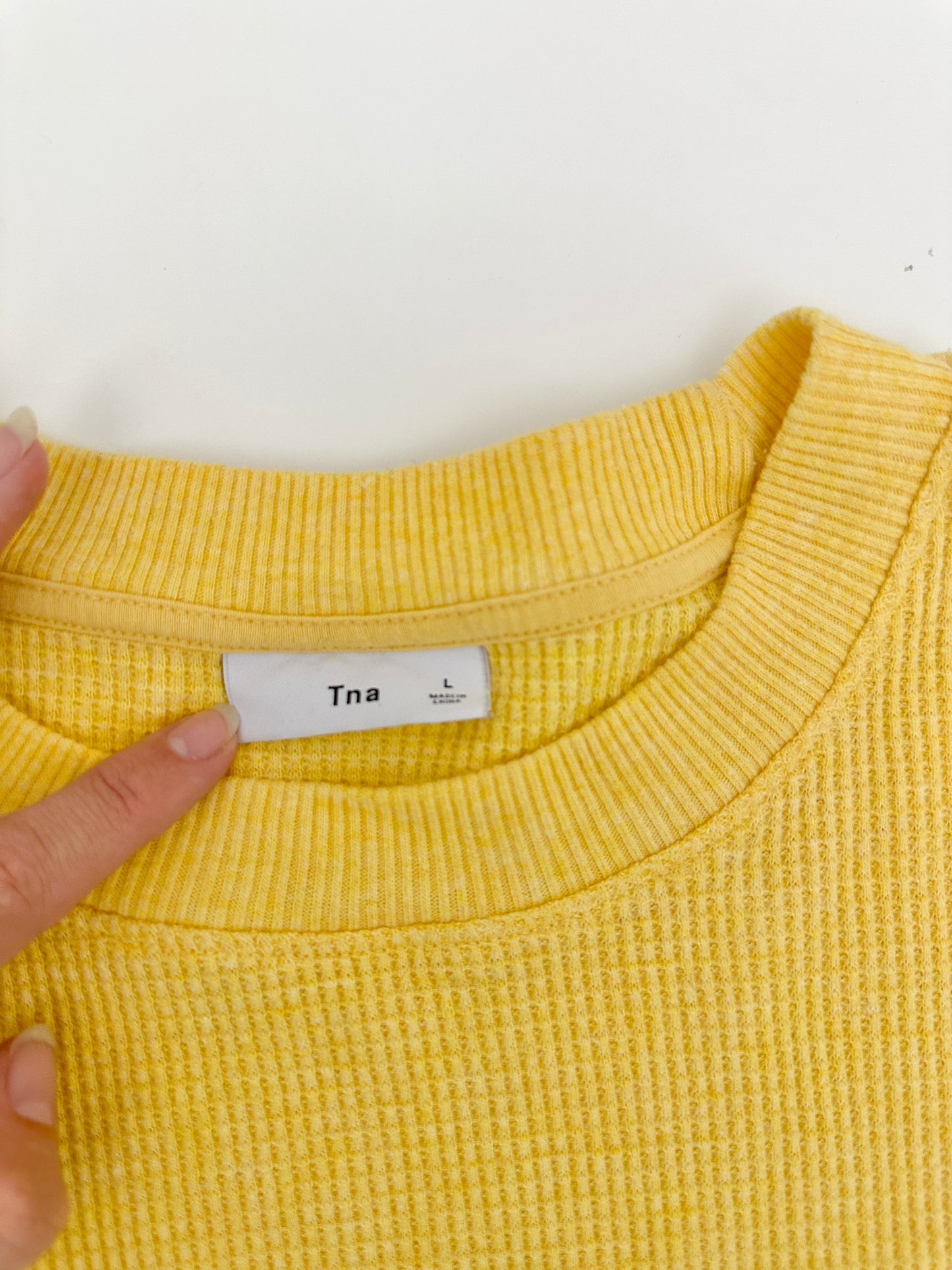 aritzia tna yellow waffle knit long sleeve (size large)