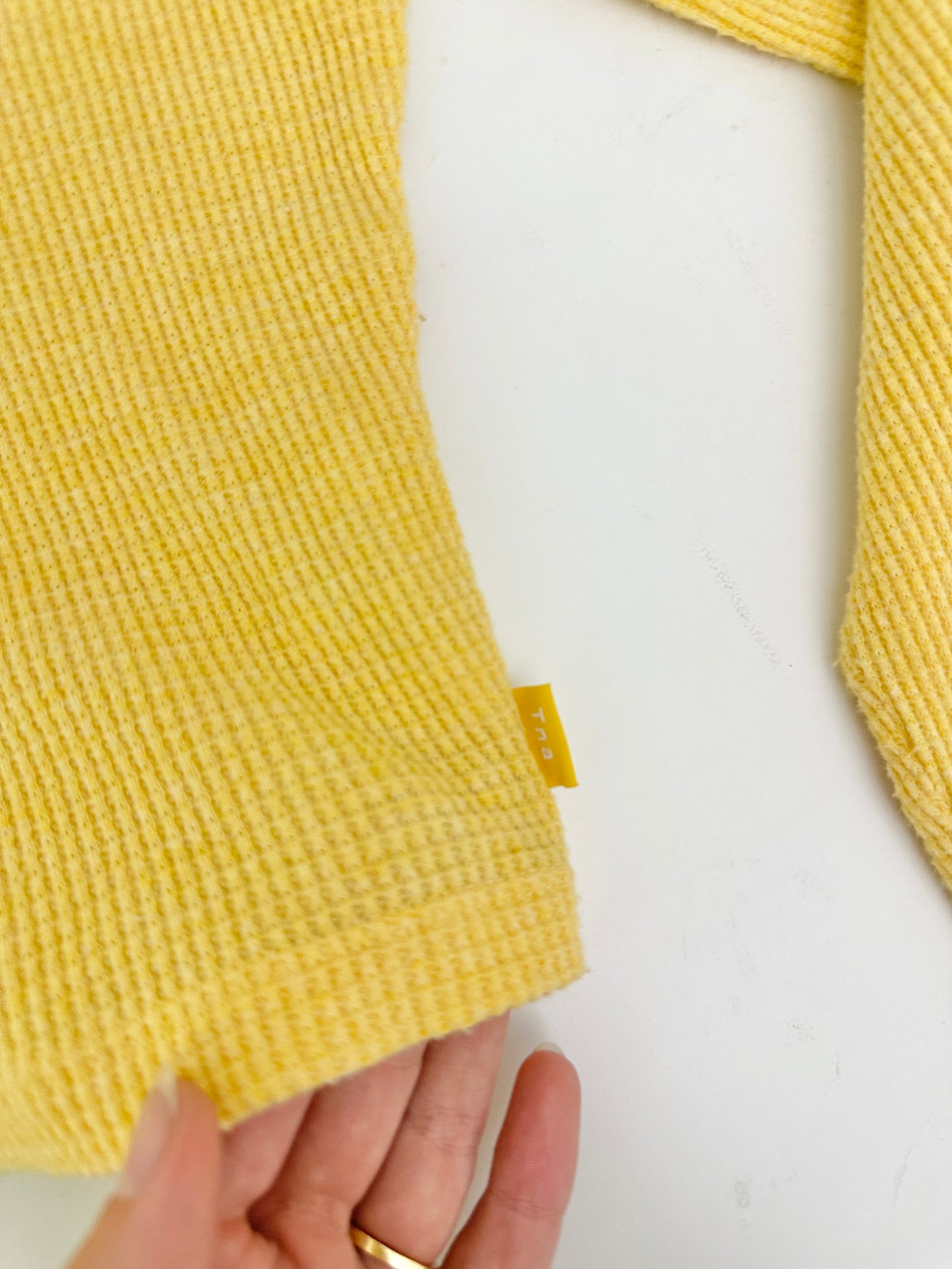 aritzia tna yellow waffle knit long sleeve (size large)