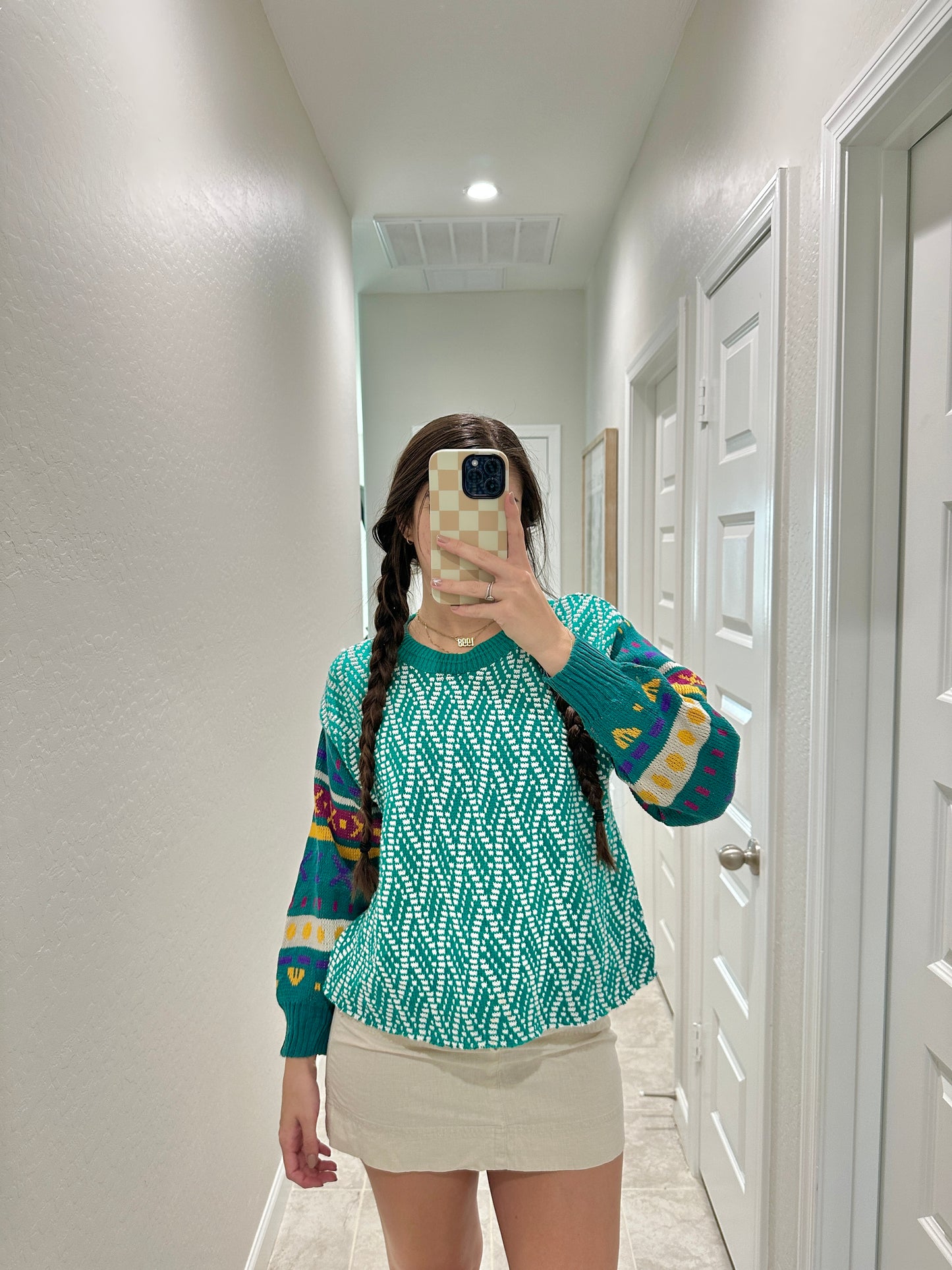 vintage teal knit sweater (size medium)