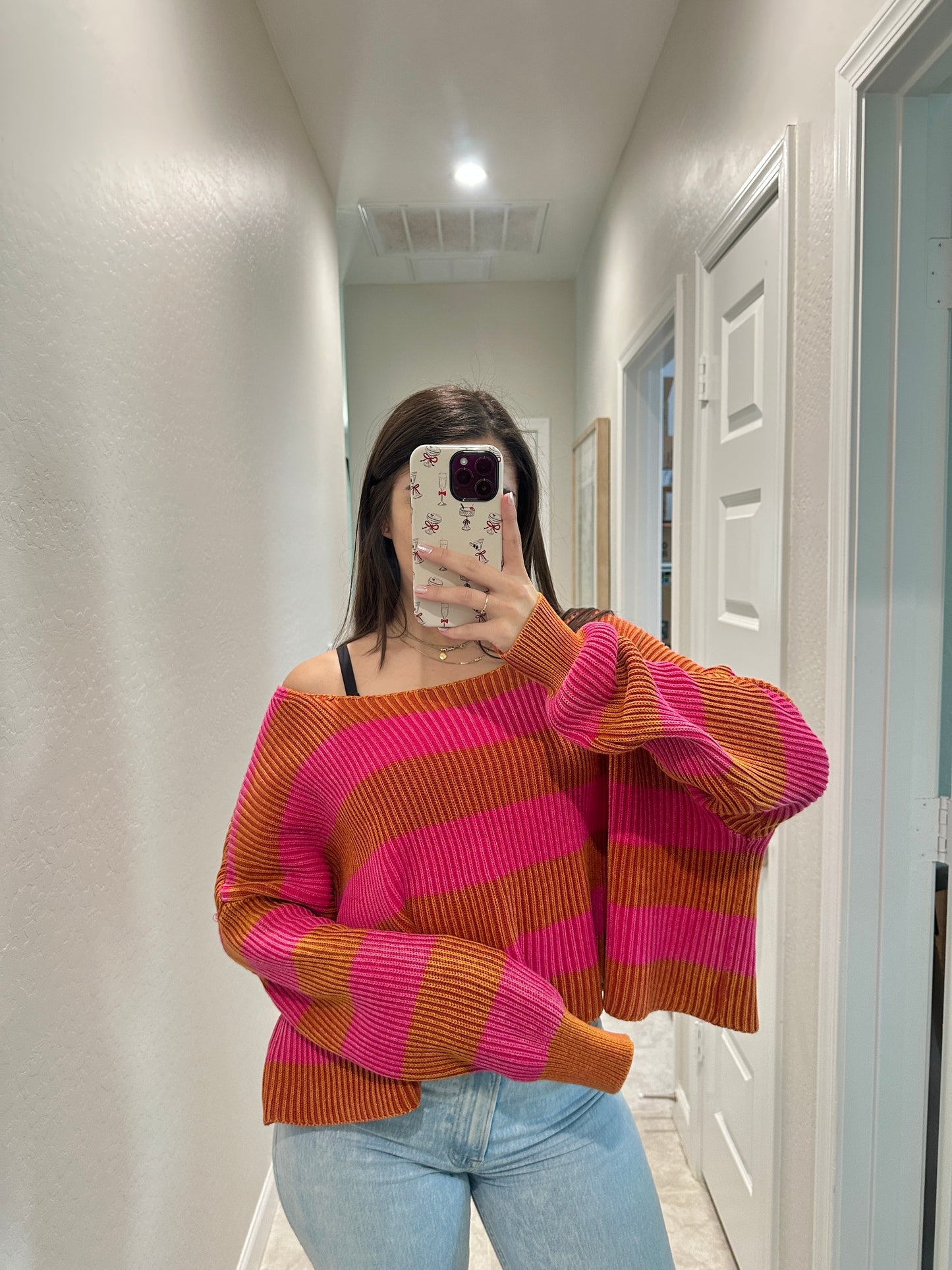 free people just my stripe pink pullover (size medium)