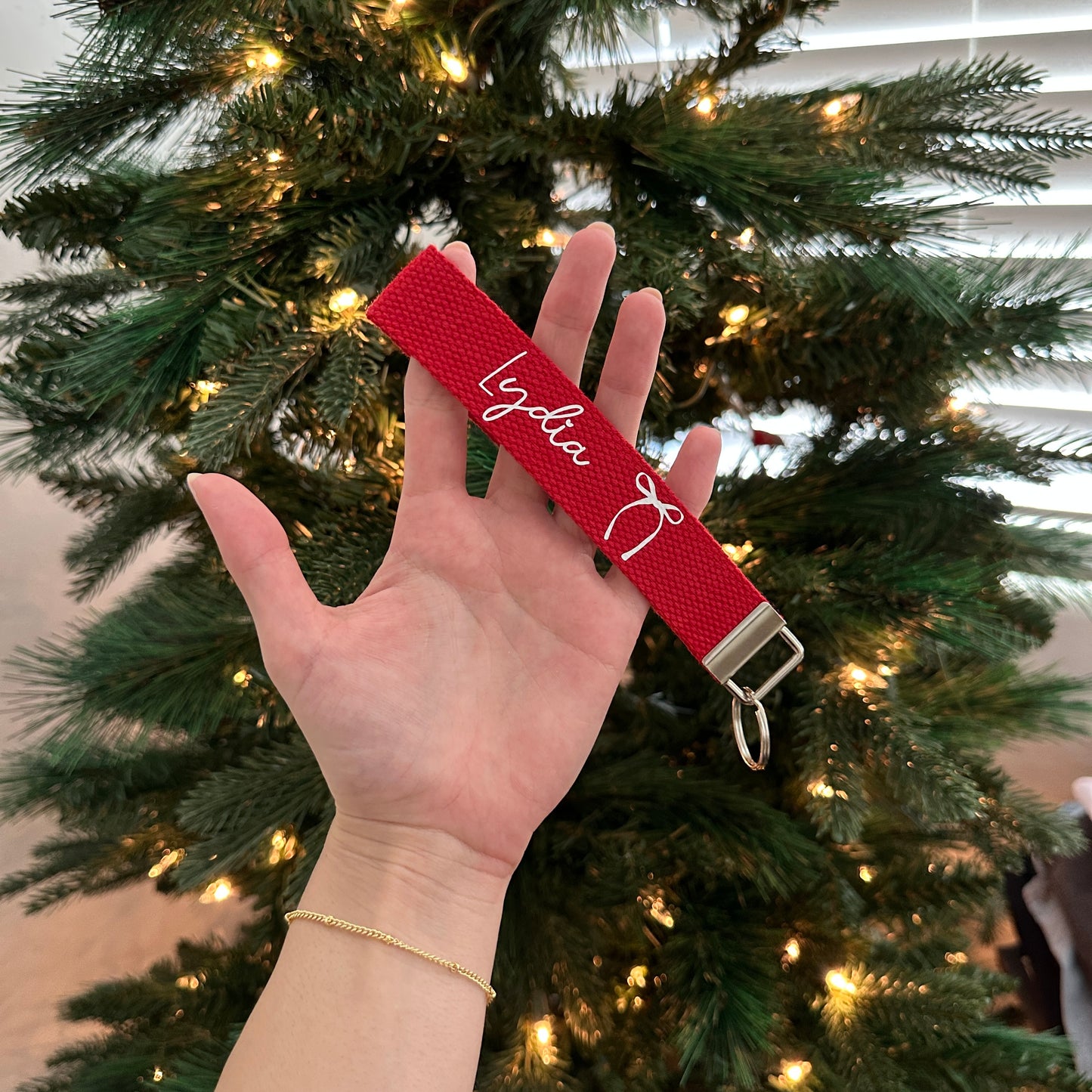 custom bow name wristlet (holiday version)