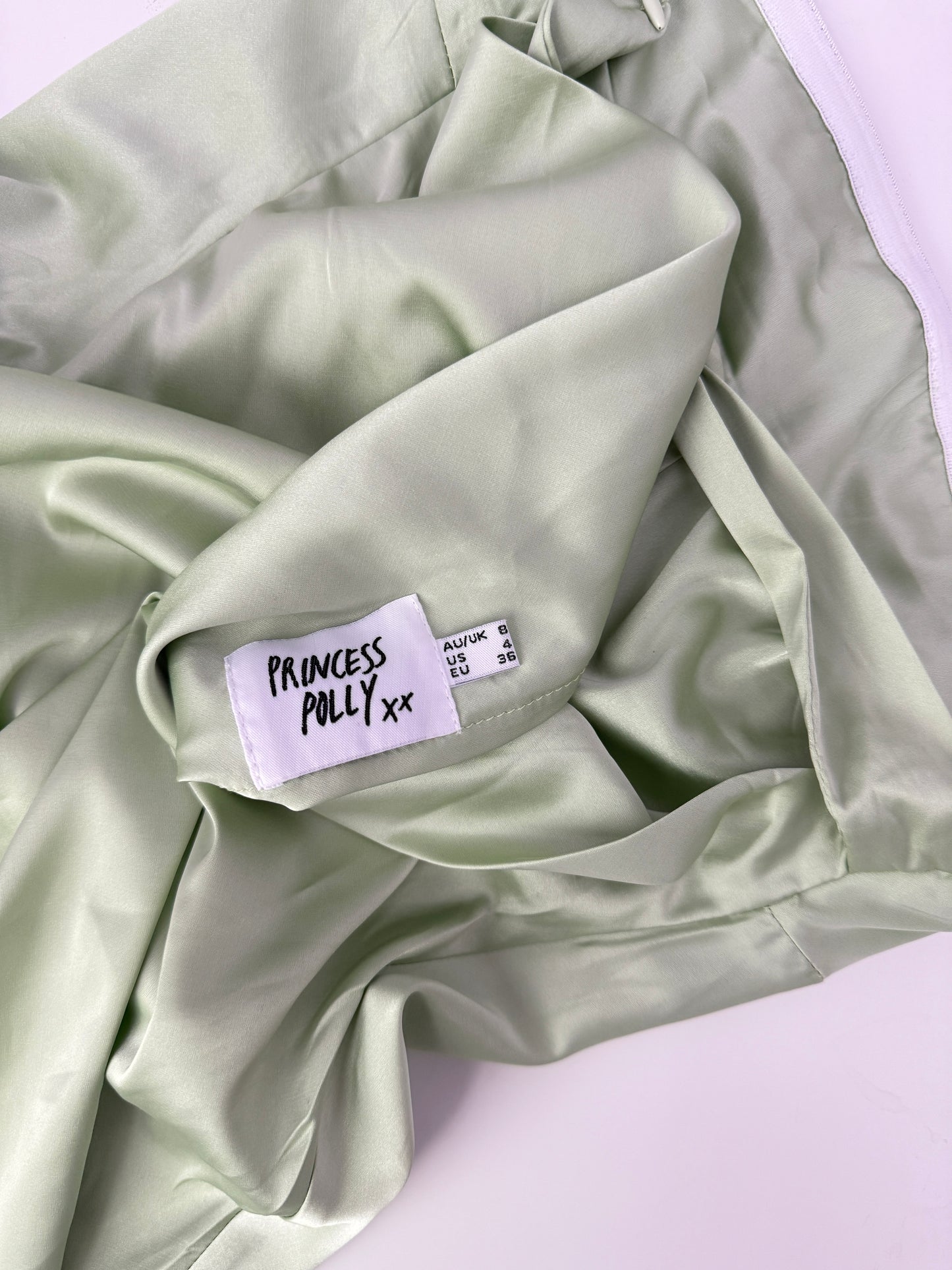 princess polly green satin strapless dress (size 4)