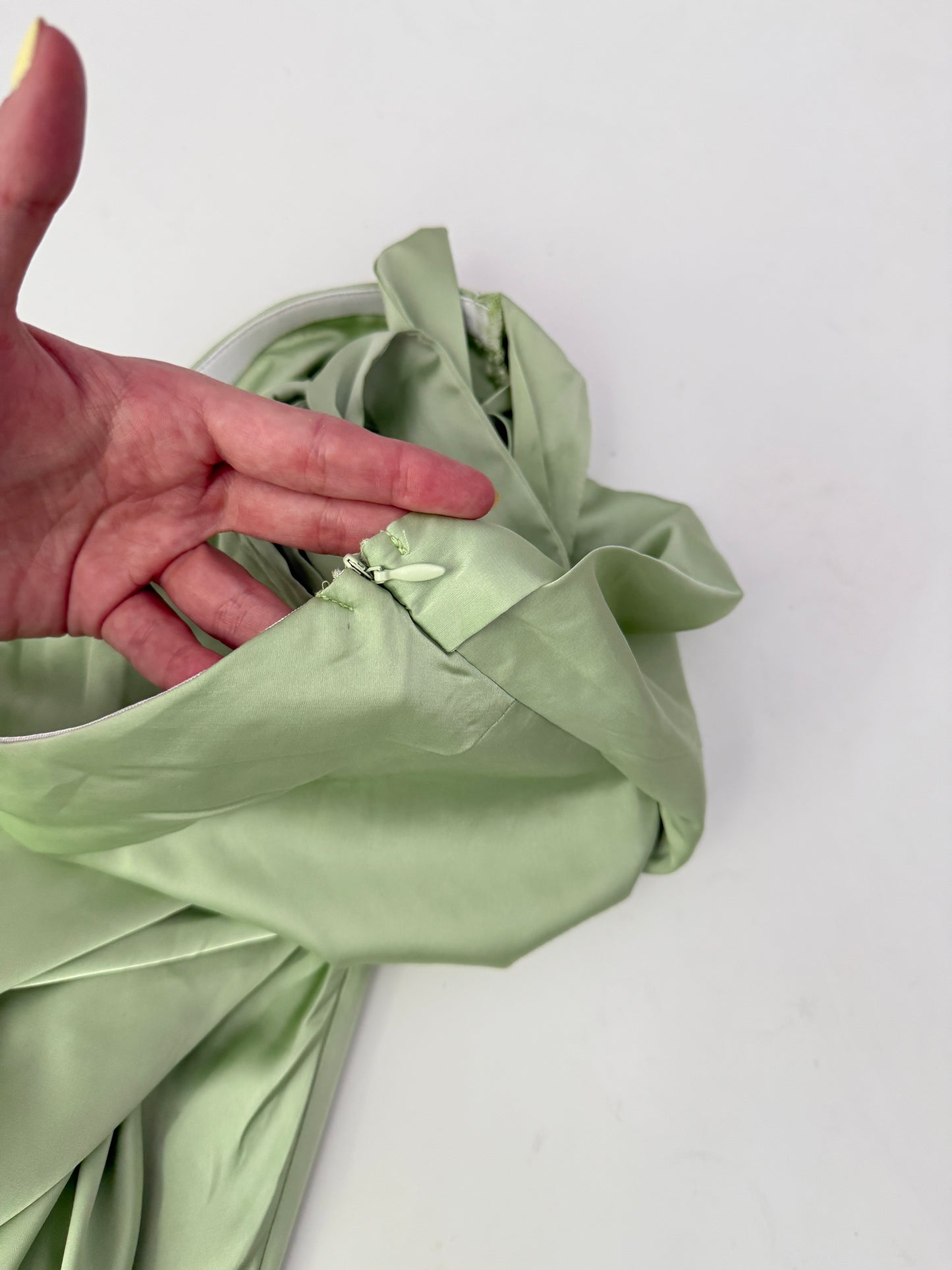 princess polly green satin strapless dress (size 4)