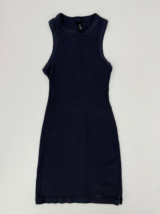 skims navy blue cotton rib high neck dress (size small)
