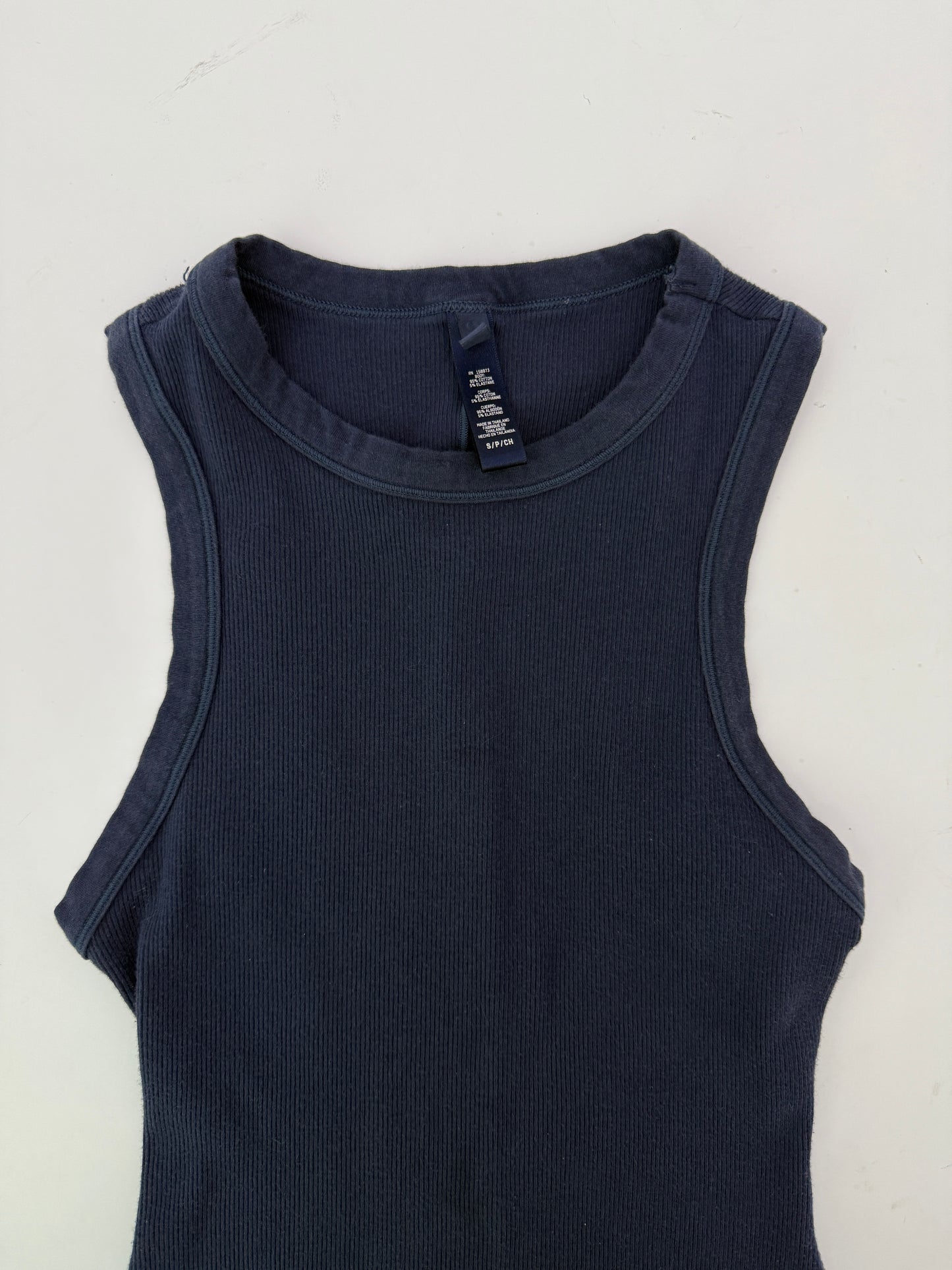 skims navy blue cotton rib high neck dress (size small)