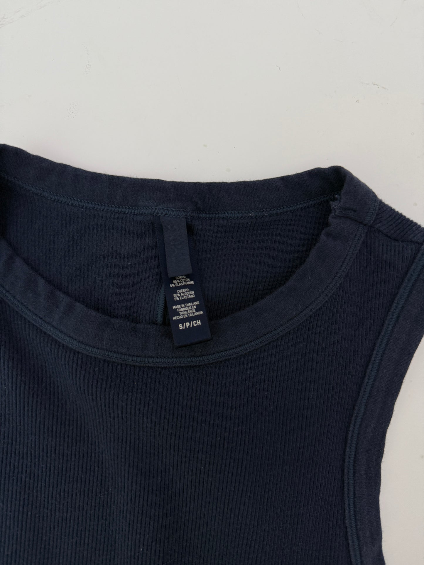 skims navy blue cotton rib high neck dress (size small)