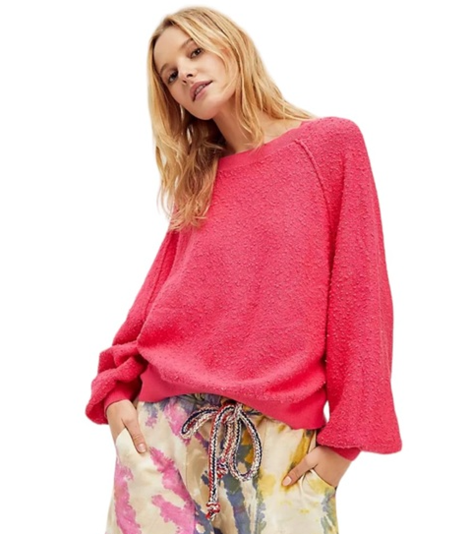 free people pink crewneck sweater (size large)