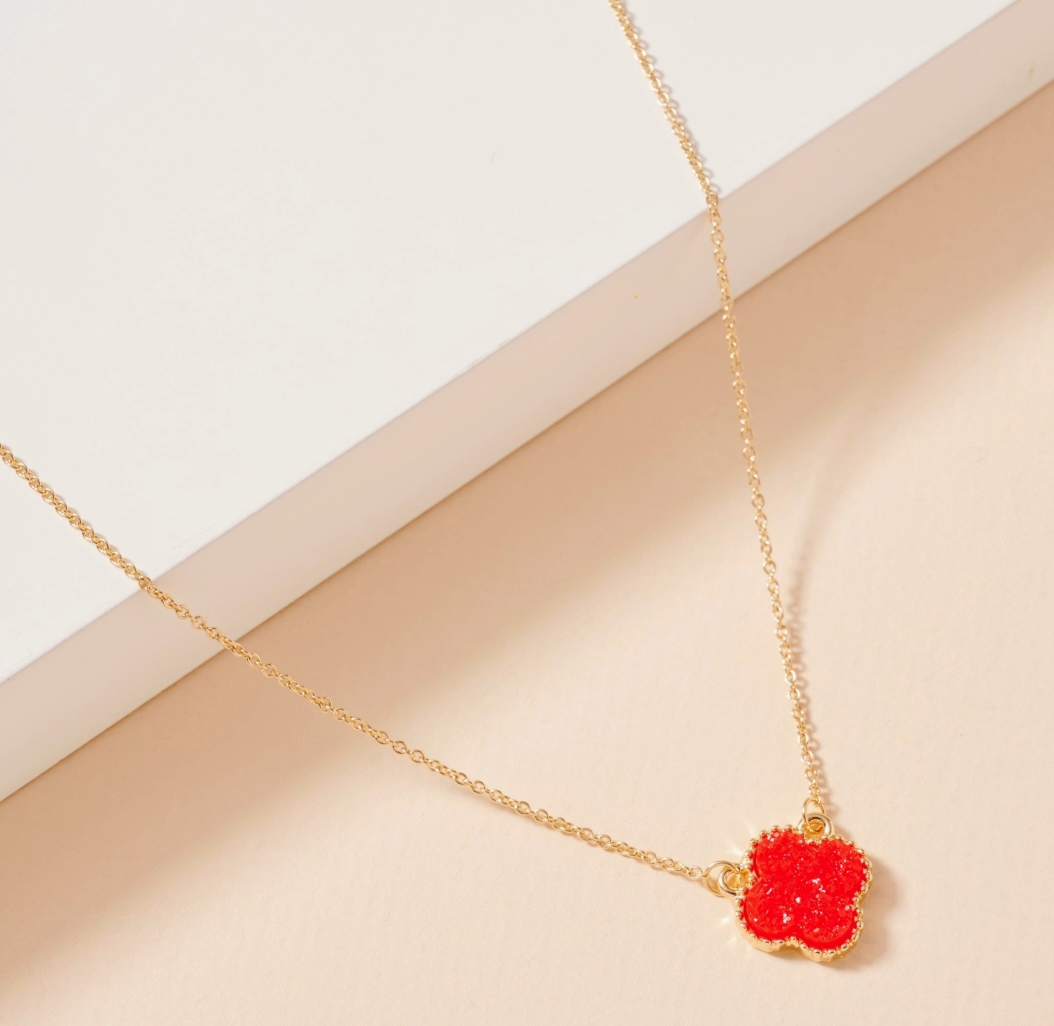 flower charm druzy necklace