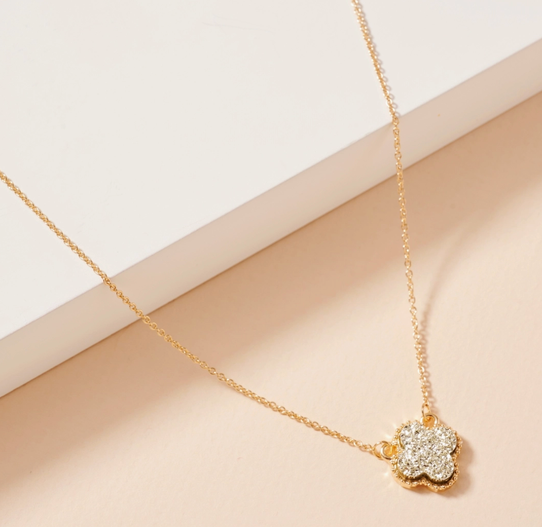 flower charm druzy necklace