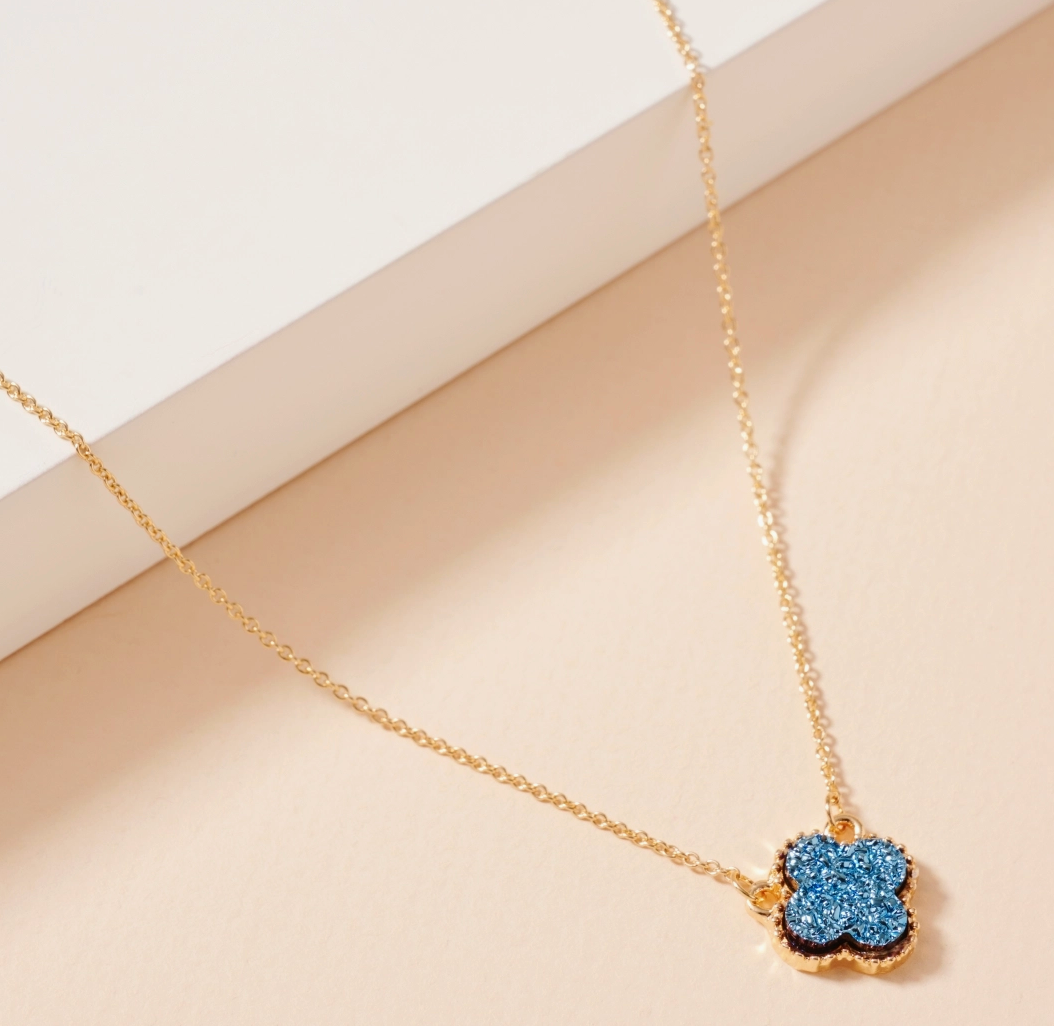 flower charm druzy necklace