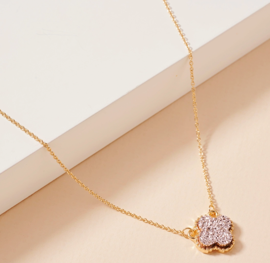 flower charm druzy necklace