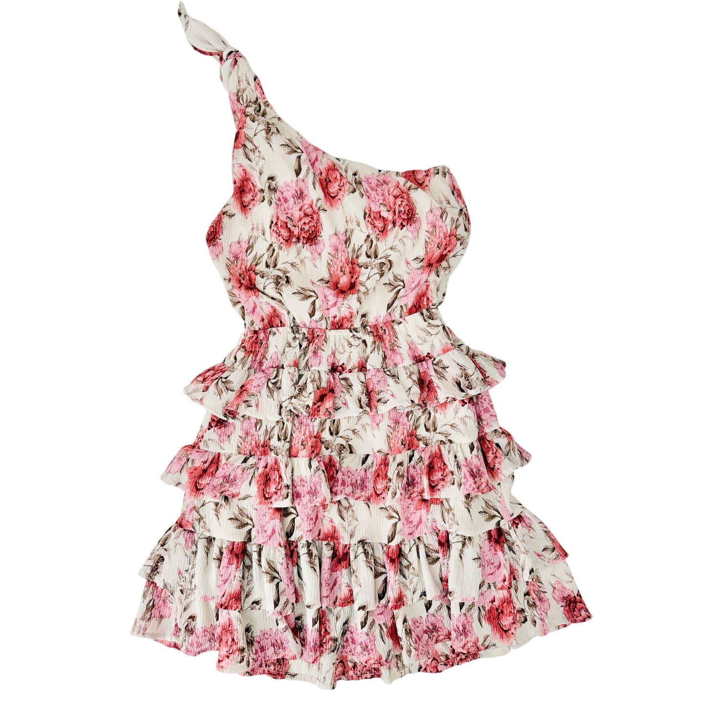 Showpo pink ruffle one shoulder mini dress - size 2