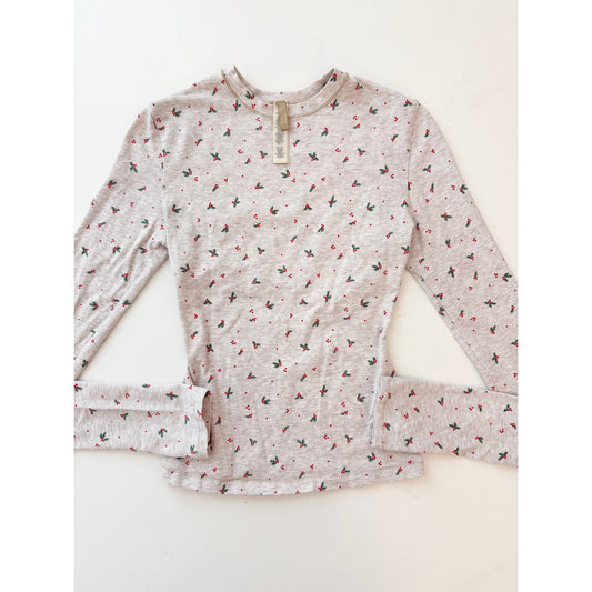 skims oatmeal heather holly cotton jersey long sleeve - size XS