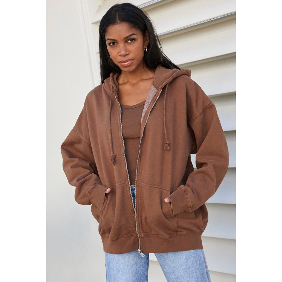 John galt brown christy oversized zip up jacket - one size