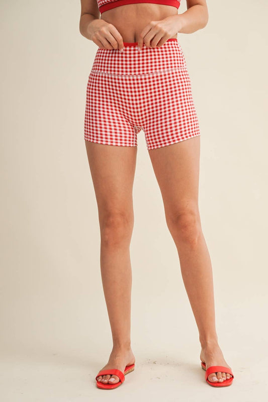 Gingham Print Contrast Binding Biker Shorts