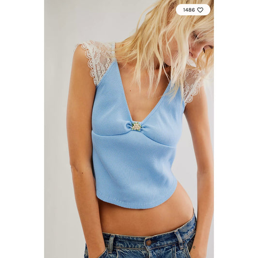 free people blue lace crop tee - size XS