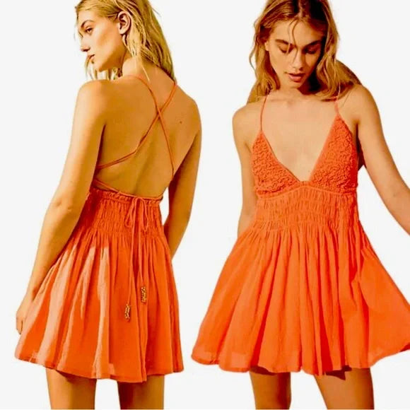 free people forever favorite smocked mini dress (size XS)