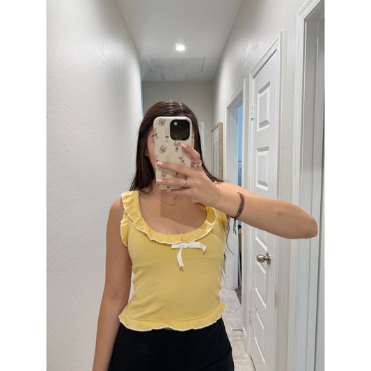 Kimichi Blue yellow bow ribbed tank - size small