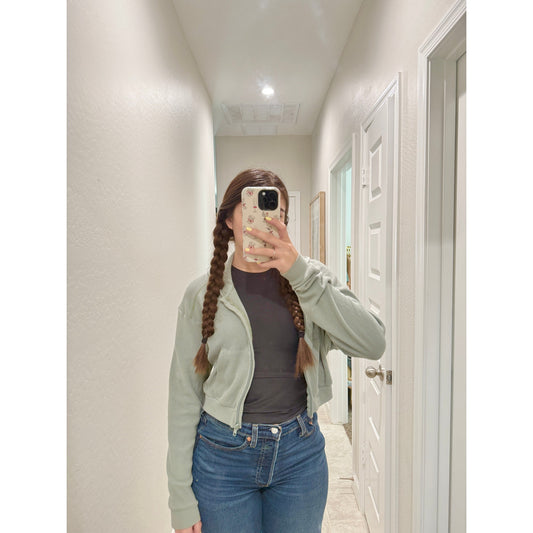 Skims sage green waffle knit cropped zip up jacket - size small