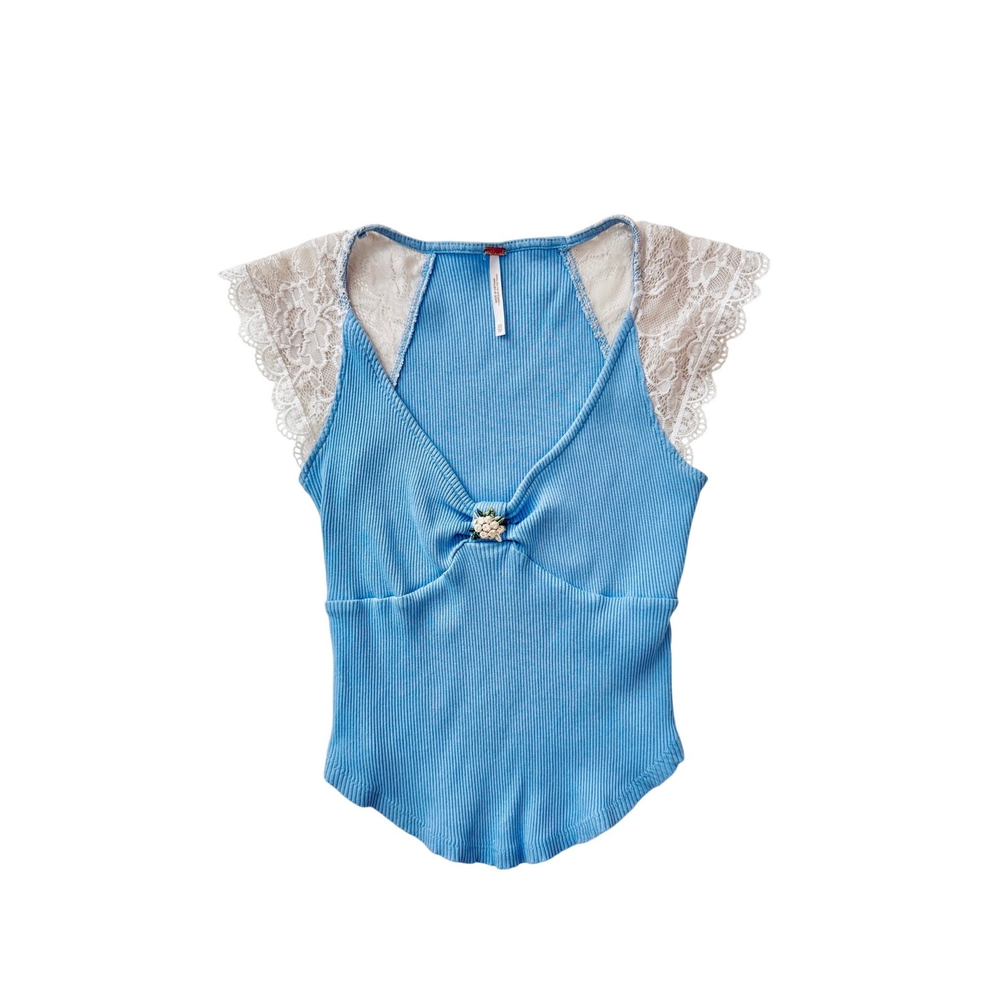 free people blue lace crop tee - size XS
