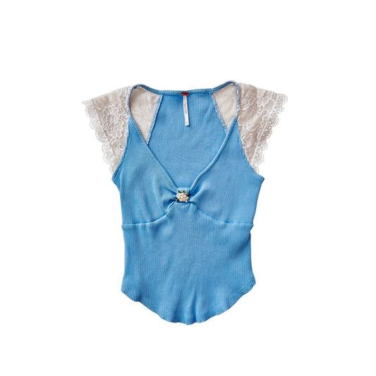 free people blue lace crop tee - size XS