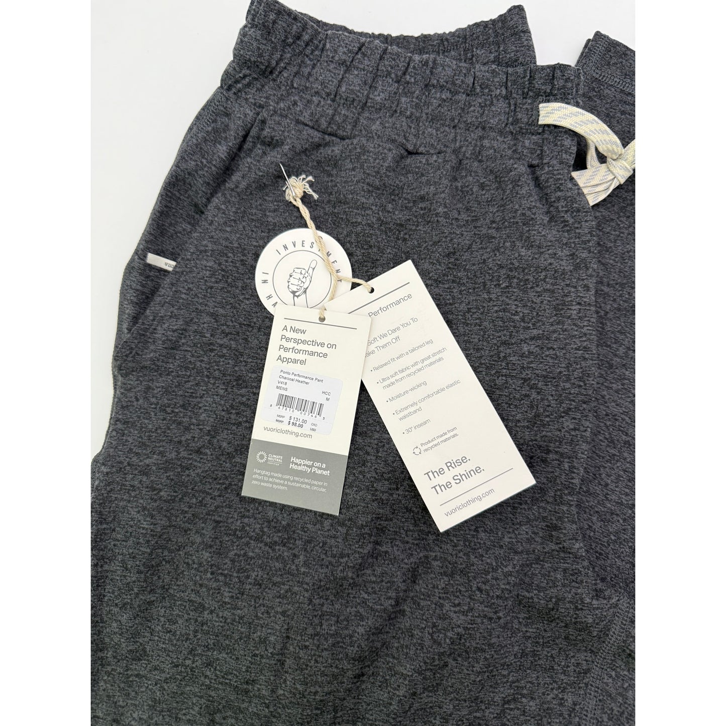 Vuori Men's charcooal heather ponto performance pants - size medium