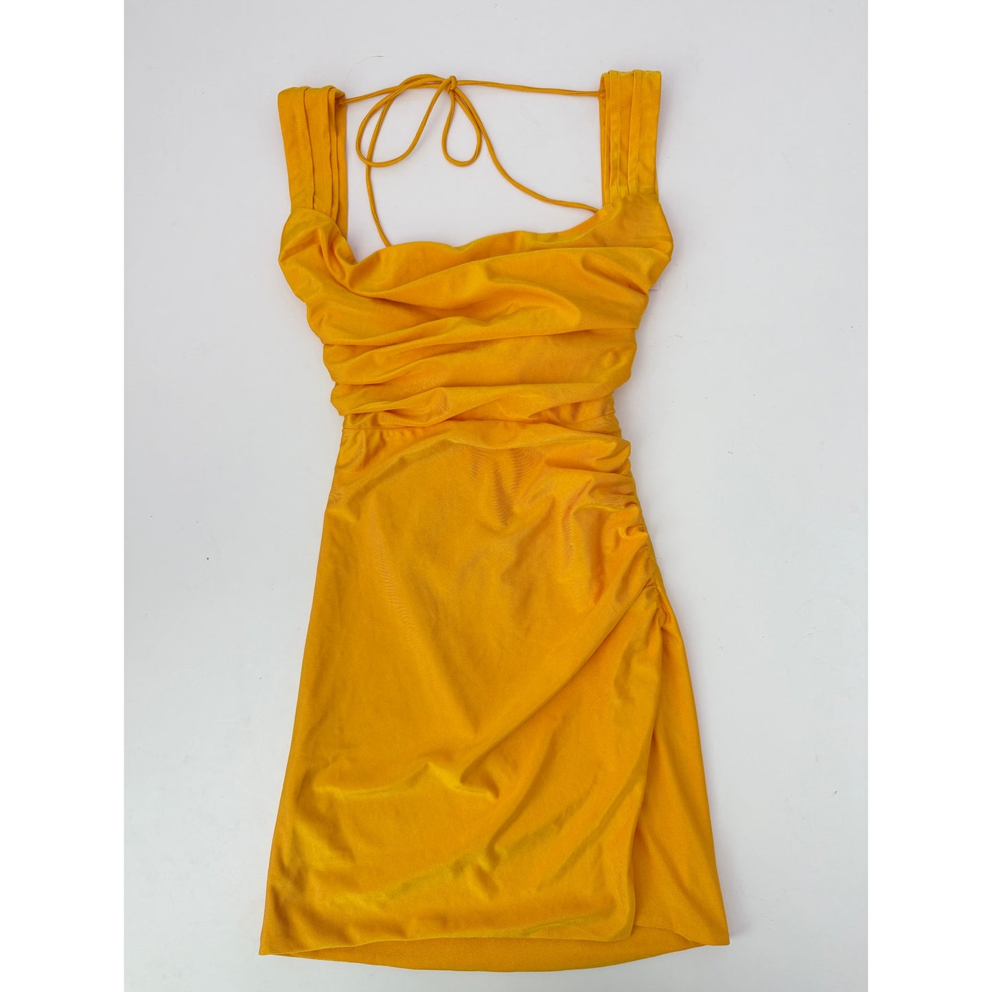 Lucy in the sky melina ruched bodycon mini dress orange - size XS
