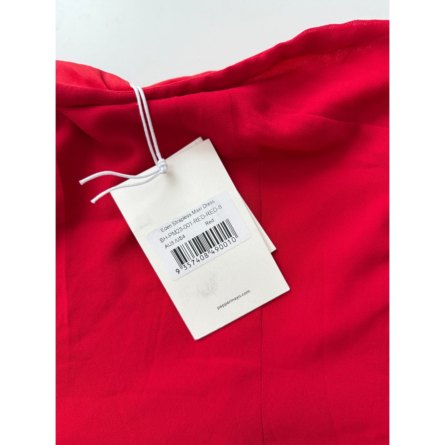 Peppermayo red eden strapless maxi dress - size 4