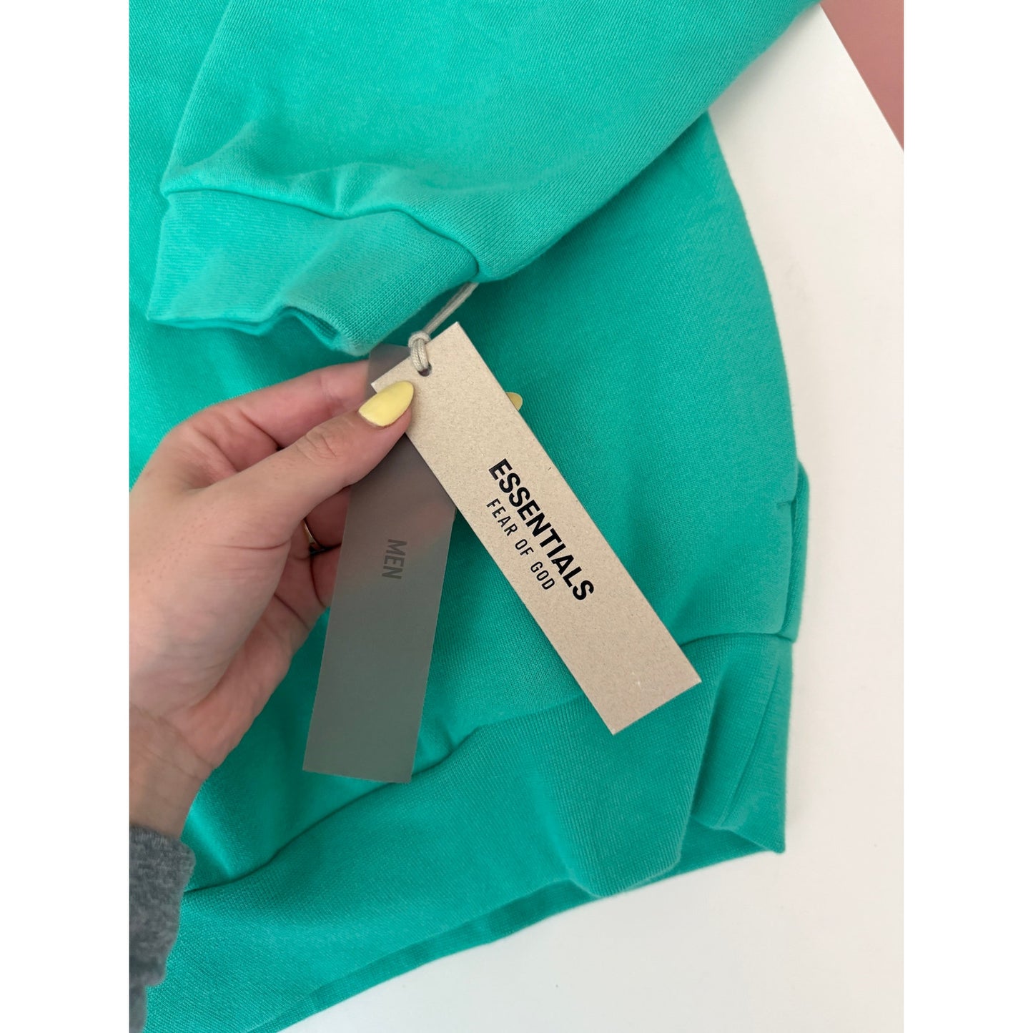 Fear of God Essentials teal hoodie - size large