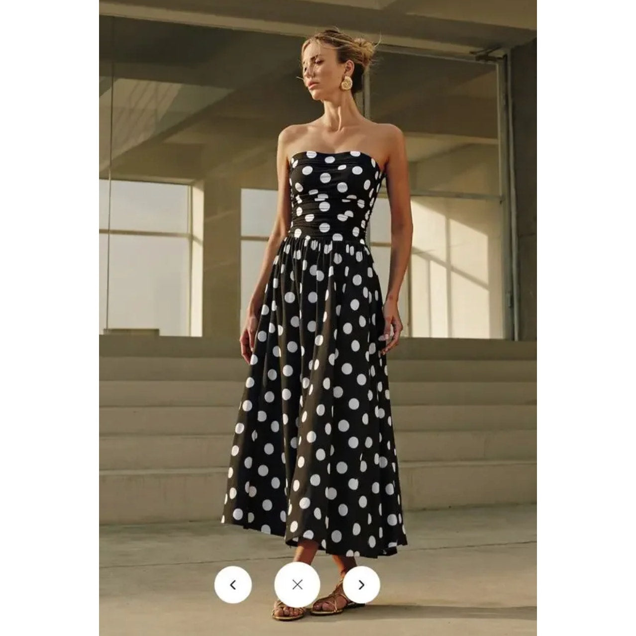commense black polka dot strapless maxi dress - size small