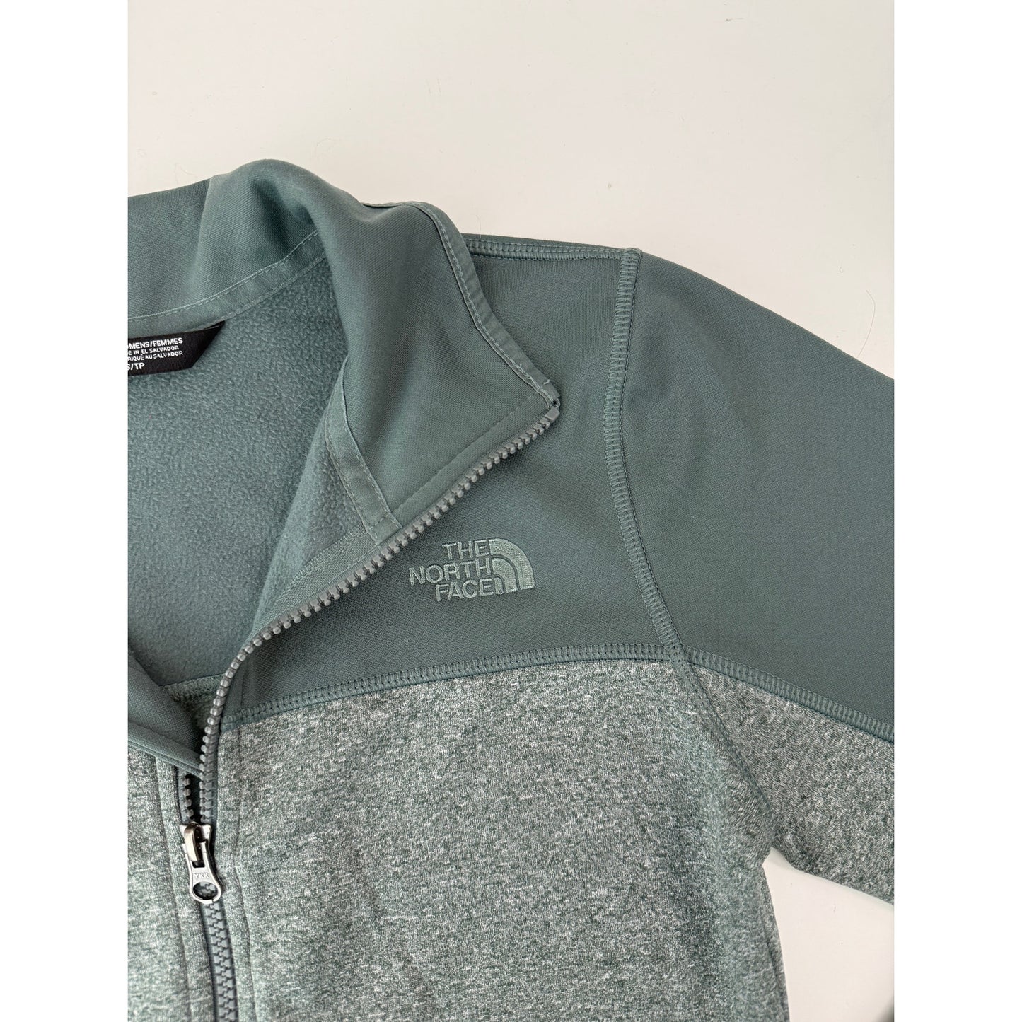 North face green fleece zip up jacket - size XS