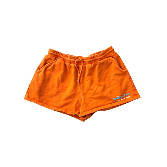 white fox orange sweatshorts - size large