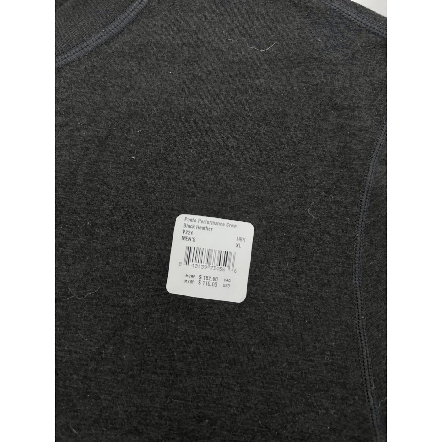 Vuori Men's black heather ponto performance crewneck - size XL