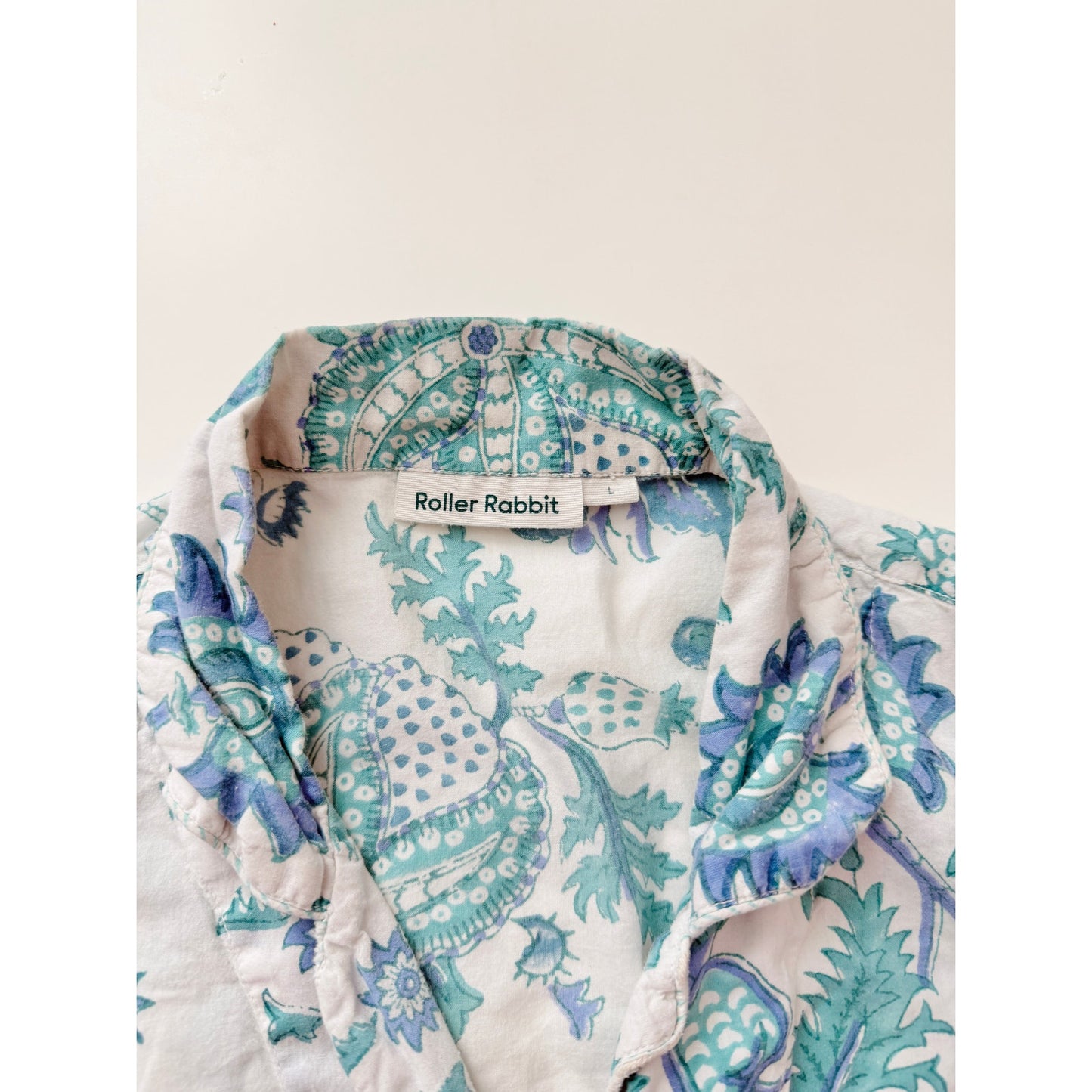 Roller rabbit long sleeve teal polo pj top - size Large