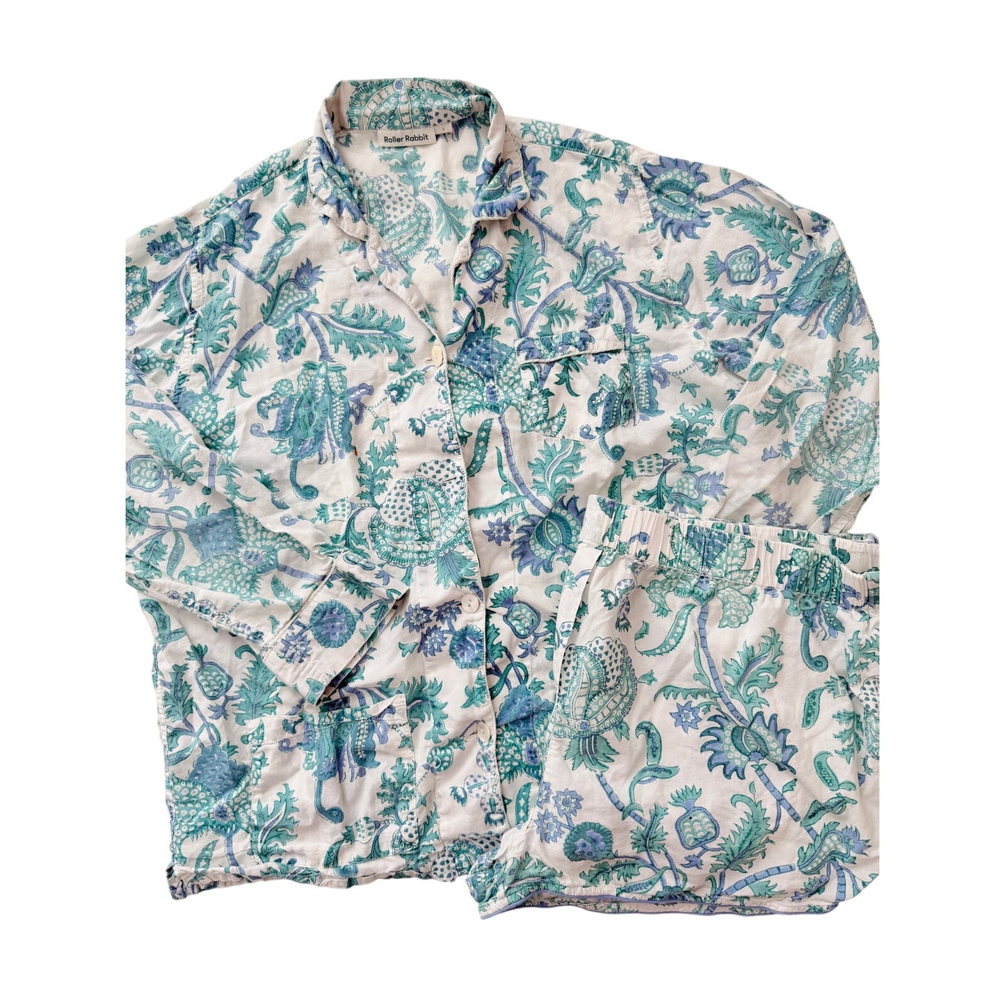 Roller rabbit long sleeve teal polo pj top - size Large