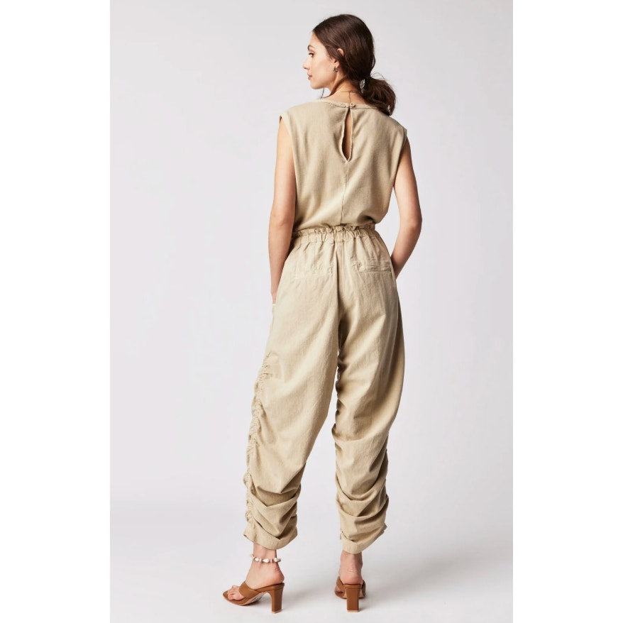 Free People mixed media tan jumpsuit - size small