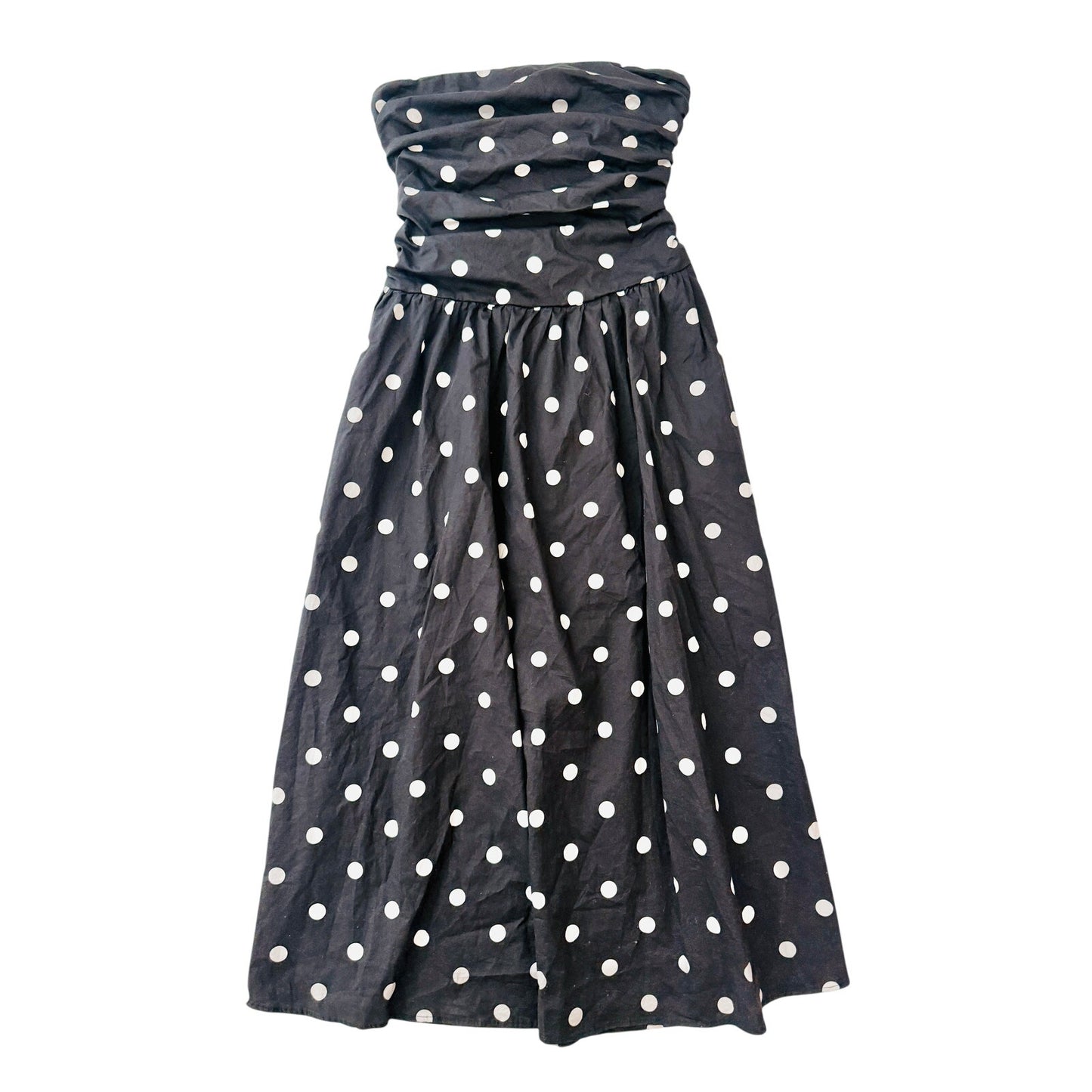 commense black polka dot strapless maxi dress - size small