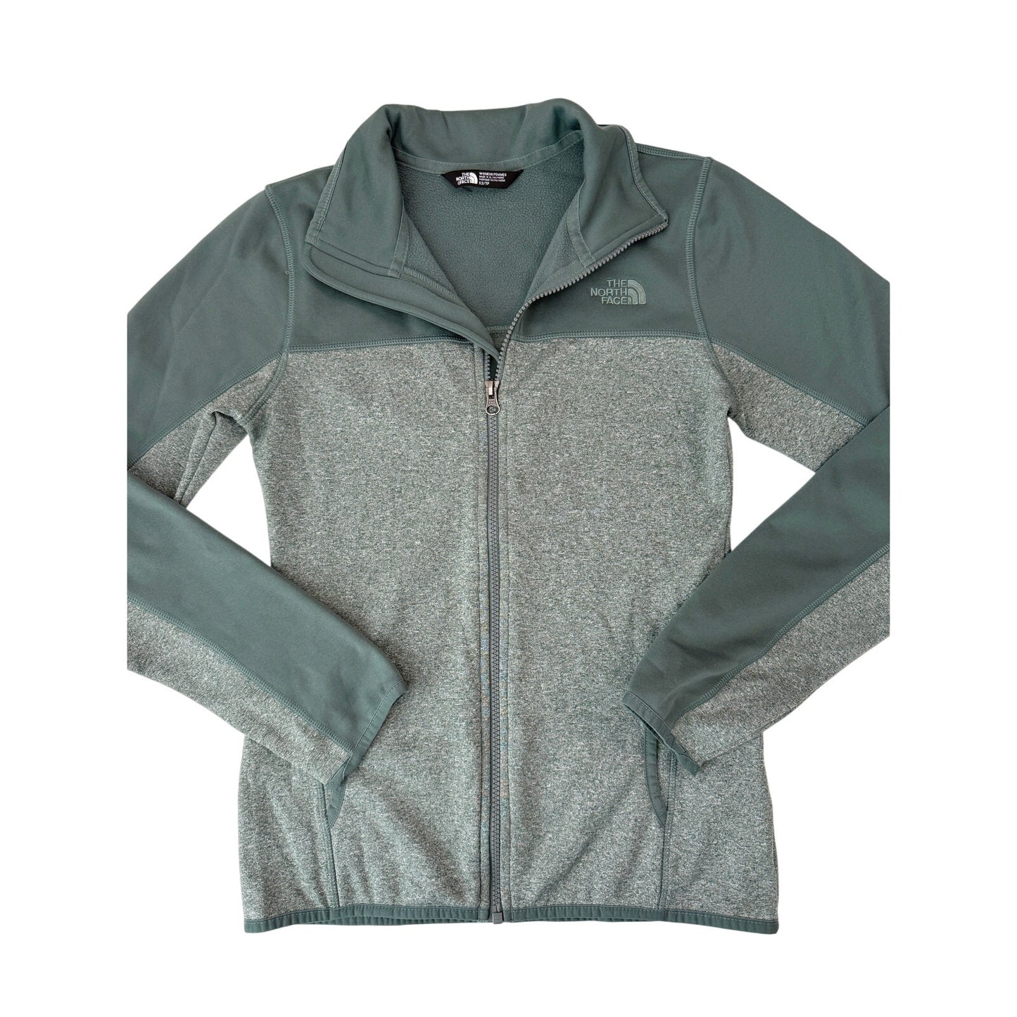 North face green fleece zip up jacket - size XS