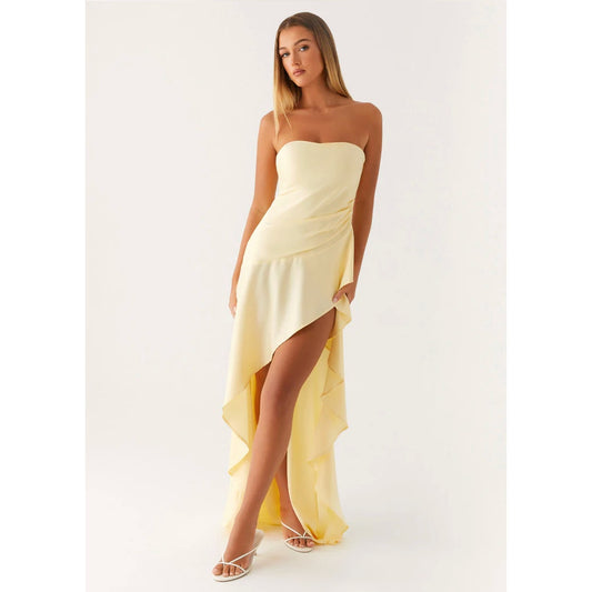 Peppermayo bodie satin yellow maxi dress - size large